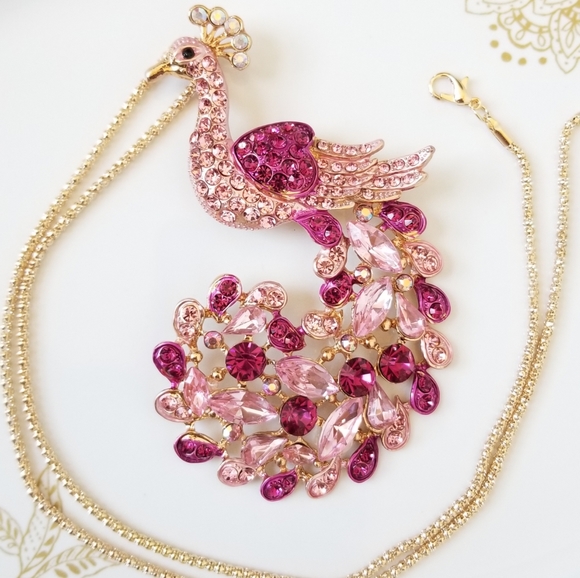 Pink Crystals Peacock Pendant Purse Charm Key Ring NWT - Picture 2 of 12